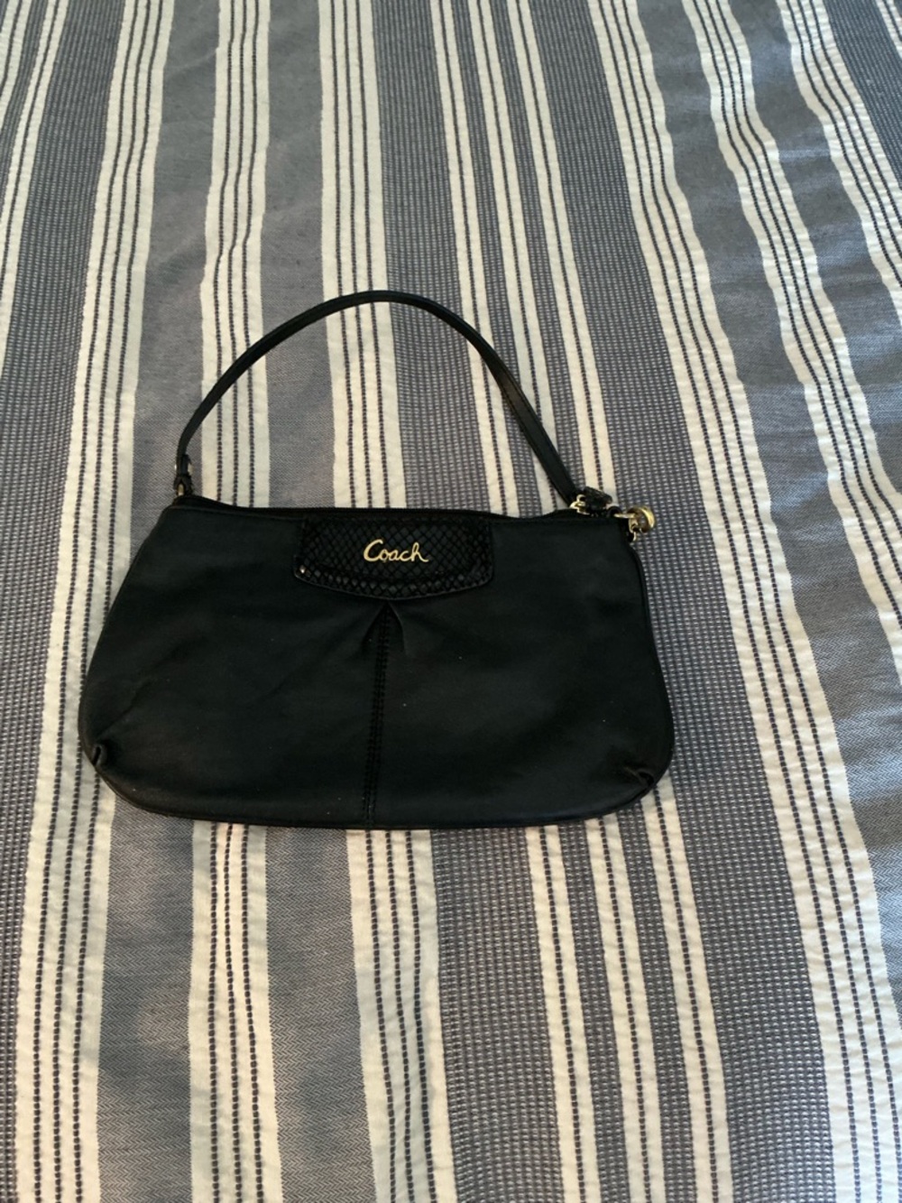 Coach Black Nylon Wristlet with Gold Logo Accent